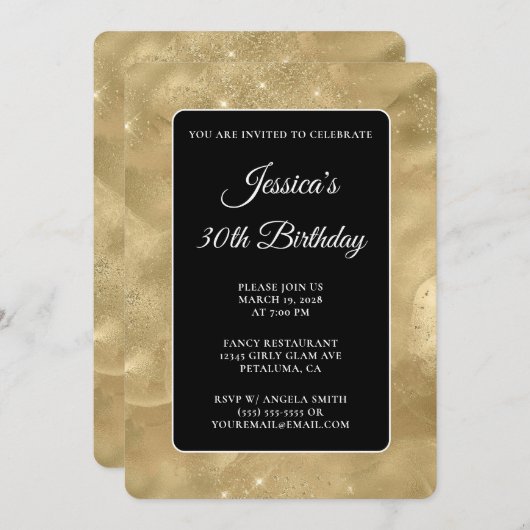 Zwarte en Glittery Gouden Inkt 30ste Verjaardag Kaart (Voorkant / Achterkant)