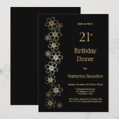 Zwarte en Gold 21ste verjaardag Dinner Party Kaart (Voorkant / Achterkant)
