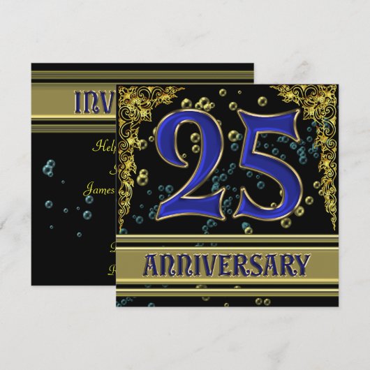 Zwarte en Gold 25e Jubileum partij Kaart (Voorkant / Achterkant)