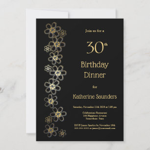 Zwarte en Gold 30e verjaardag Dinner Party Kaart