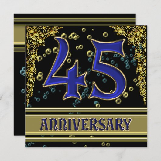 Zwarte en Gold 45e Jubileum partij Kaart (Voorkant / Achterkant)