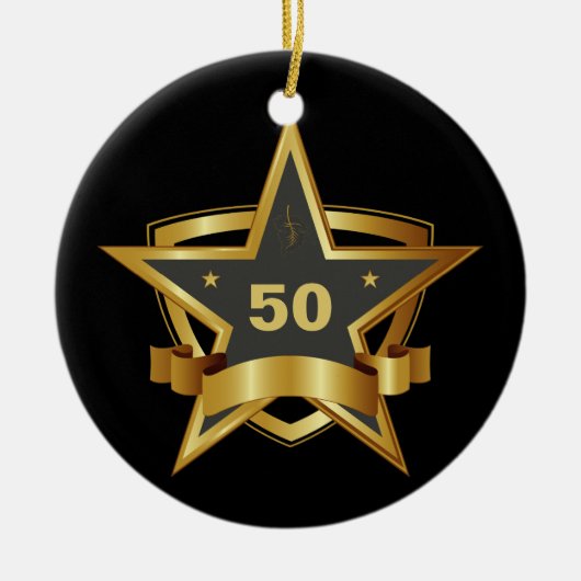 Zwarte en Gold 50e Birthday Star Keramisch Ornament (Voorkant)