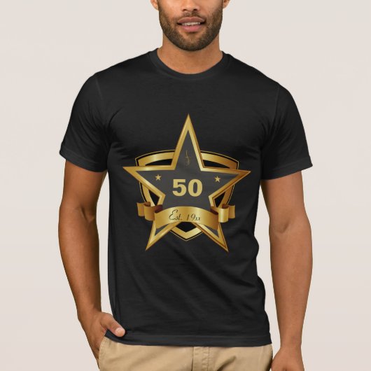 Zwarte en Gold 50e Birthday Star T-shirt (Voorkant)