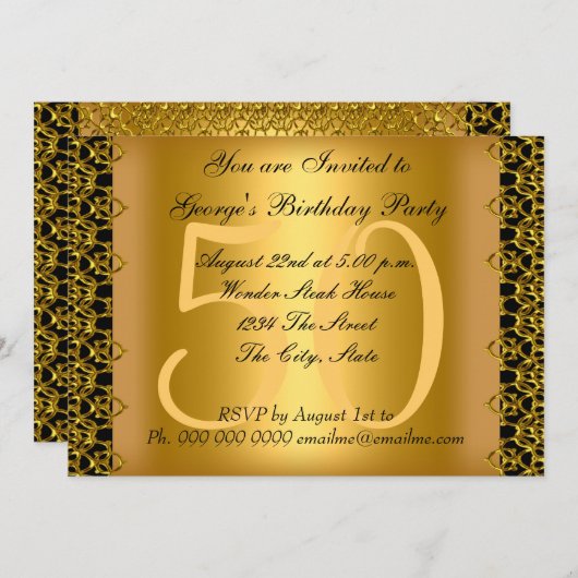 Zwarte en Gold 50e verjaardag Kaart (Voorkant / Achterkant)