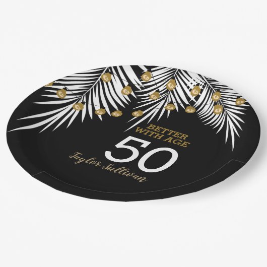 Zwarte en Gold 50e verjaardag Papieren Bordje (Gekanteld)