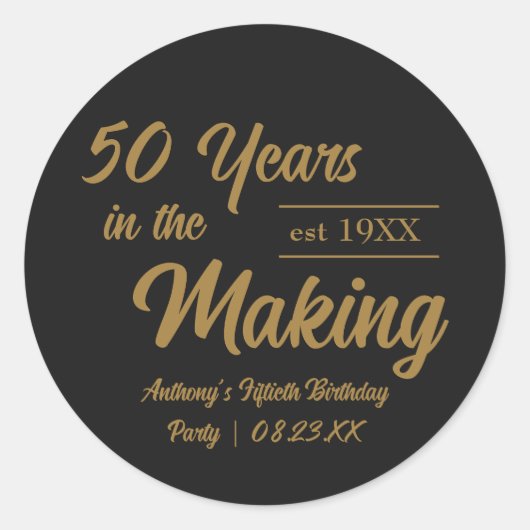 Zwarte en Gold 50e verjaardag Ronde Sticker (Voorkant)