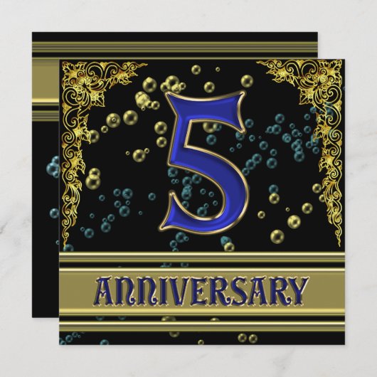 Zwarte en Gold 5e Jubileum partij Kaart (Voorkant / Achterkant)