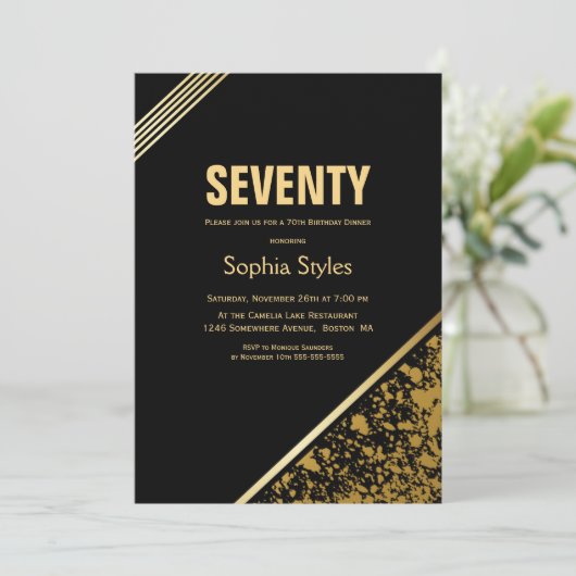 Zwarte en Gold 70e geboortedag Kaart (Staand voorkant)