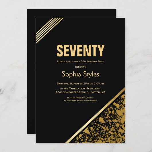 Zwarte en Gold 70e verjaardag Kaart (Voorkant / Achterkant)