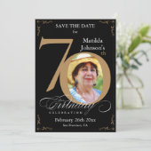 Zwarte en Gold 70e verjaardag Opslaan Datum Aangep Kaart (Staand voorkant)
