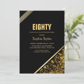 Zwarte en Gold 80e verjaardag Dinner Party Kaart (Staand voorkant)