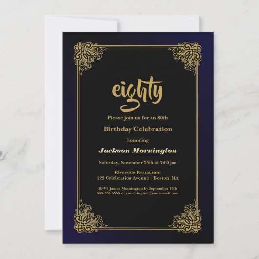 Zwarte en Gold 80e verjaardag Kaart (Voorkant)