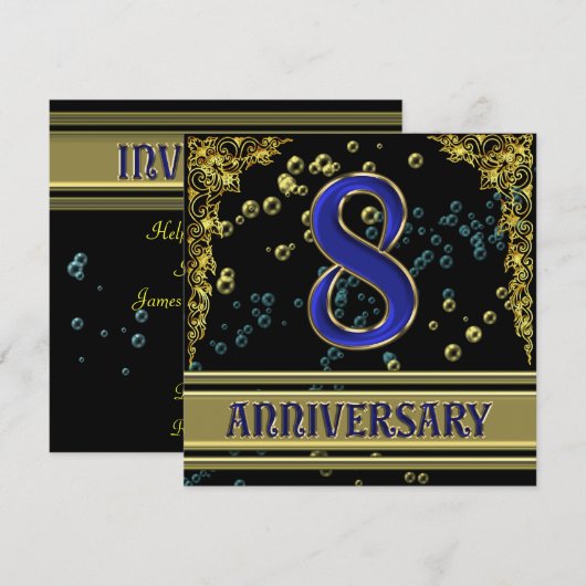 Zwarte en Gold 8e Jubileum partij Kaart (Voorkant / Achterkant)