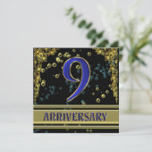 Zwarte en Gold 9de Jubileum partij Kaart (Staand voorkant)