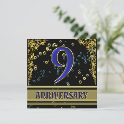 Zwarte en Gold 9de Jubileum partij Kaart (Staand voorkant)