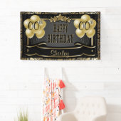 Zwarte en Gold Abstracte Happy 00th Birthday Spandoek (Insitu)