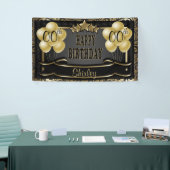 Zwarte en Gold Abstracte Happy 00th Birthday Spandoek (Beurs)