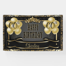 Zwarte en Gold Abstracte Happy 00th Birthday Spandoek