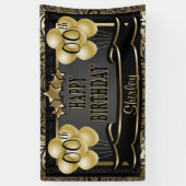 Zwarte en Gold Abstracte Happy 00th Birthday Spandoek (Verticaal)