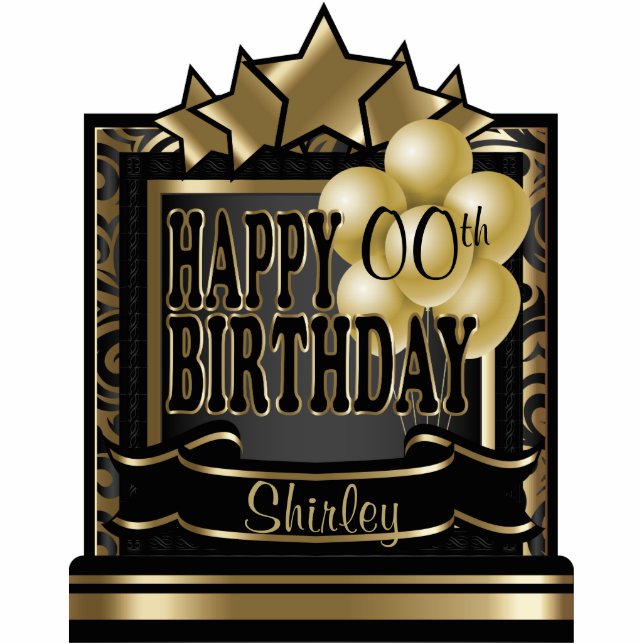 Zwarte en Gold Abstracte Happy 00th Birthday Staand Fotobeeldje (Voorkant)