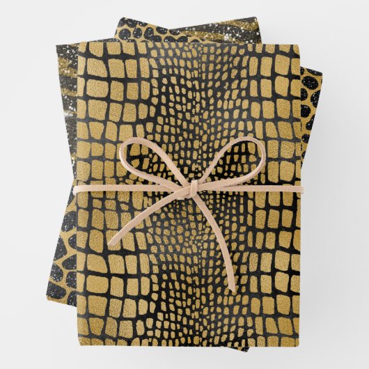 ZWARTE EN GOLD ALLIGATOR LEOPARD TIGER PATTERNEN INPAKPAPIER VEL (In situ)