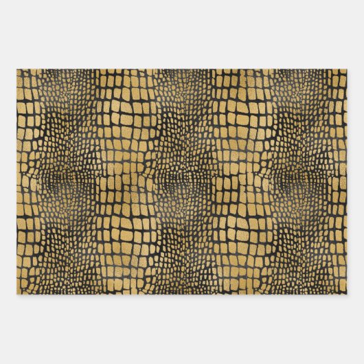 ZWARTE EN GOLD ALLIGATOR LEOPARD TIGER PATTERNEN INPAKPAPIER VEL (Voorkant)