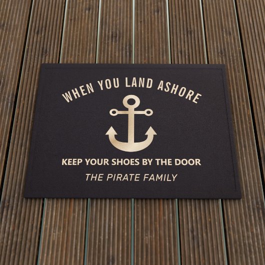 Zwarte en Gold Anchor Nautical Welcome Doormat Deurmat