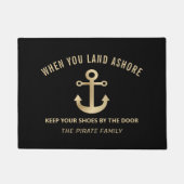 Zwarte en Gold Anchor Nautical Welcome Doormat Deurmat (Voorkant)