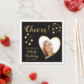 Zwarte en Gold Cheers Aangepaste foto 50e verjaard Servet (Insitu)