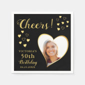 Zwarte en Gold Cheers Aangepaste foto 50e verjaard Servet (Voorkant)