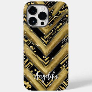 Zwarte en Gold Chevron Persoonlijke naam Case-Mate iPhone 14 Pro Max Hoesje