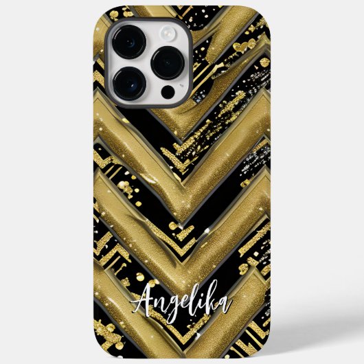 Zwarte en Gold Chevron Persoonlijke naam Case-Mate iPhone Case (Achterkant)