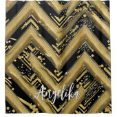 Zwarte en Gold Chevron Persoonlijke naam Douchegordijn (Voorkant)