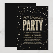 Zwarte en Gold Confetti 40e verjaardag Kaart (Voorkant / Achterkant)