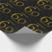 Zwarte en Gold Confetti 60e verjaardag Cadeaupapier (Hoek)