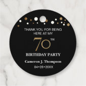 Zwarte en Gold Confetti 70e verjaardag Bedankjes Labels (Achterkant)