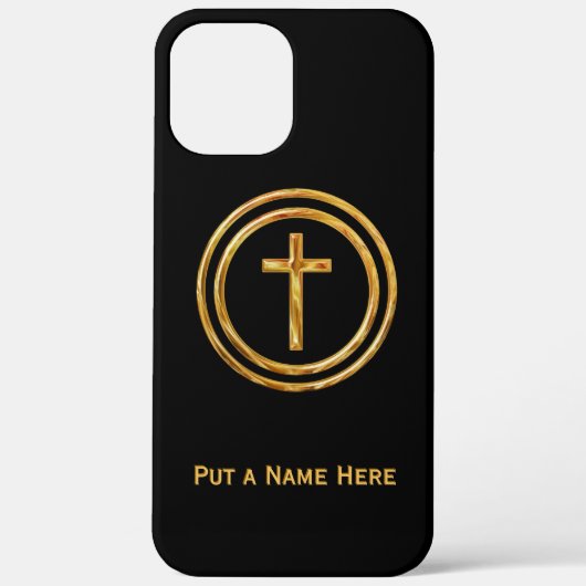 Zwarte en Gold Cross Name Sjabloon Case-Mate iPhone Case (Achterkant)