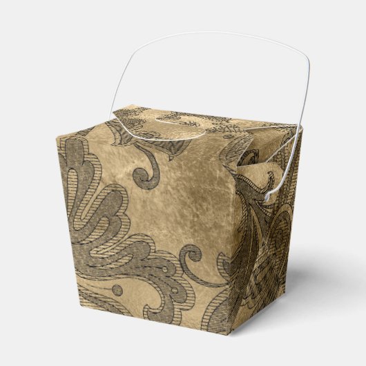 Zwarte en Gold Faux Folie Damask Bedankdoosjes (Voorkant Zijde)