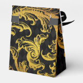 Zwarte en Gold Faux Folie Damask Bedankdoosjes (Achterkant)