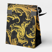 Zwarte en Gold Faux Folie Damask
