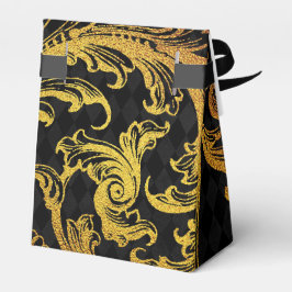 Zwarte en Gold Faux Folie Damask Bedankdoosjes