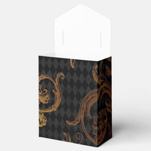 Zwarte en Gold Faux Folie Damask Bedankdoosjes (Geopend)