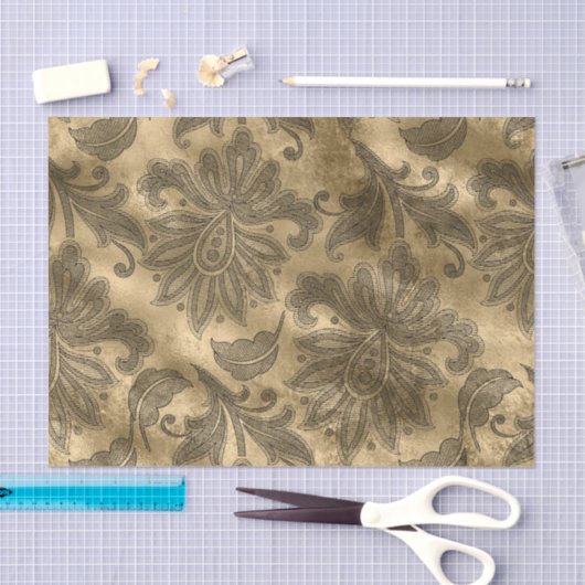 Zwarte en Gold Faux Folie Damask Tissuepapier (Craft)