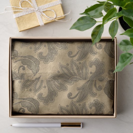 Zwarte en Gold Faux Folie Damask Tissuepapier (Geschenk)