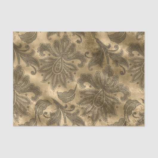 Zwarte en Gold Faux Folie Damask Tissuepapier (Voorkant)