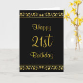 Zwarte en Gold Floral 21e verjaardag kaart (Gele Bloem)