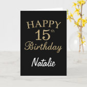 Zwarte en Gold Glitter 15e verjaardag Kaart (Gele Bloem)