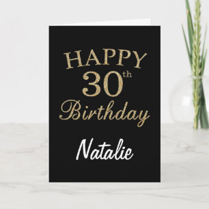 Zwarte en Gold Glitter 30th Birthday Card Kaart