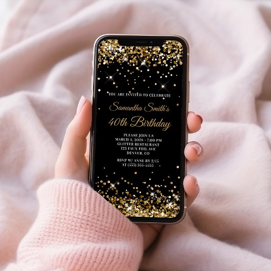 Zwarte en Gold Glitter 40e verjaardag Kaart