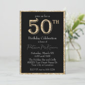 Zwarte en Gold Glitter 50th Birthday Kaart (Staand voorkant)